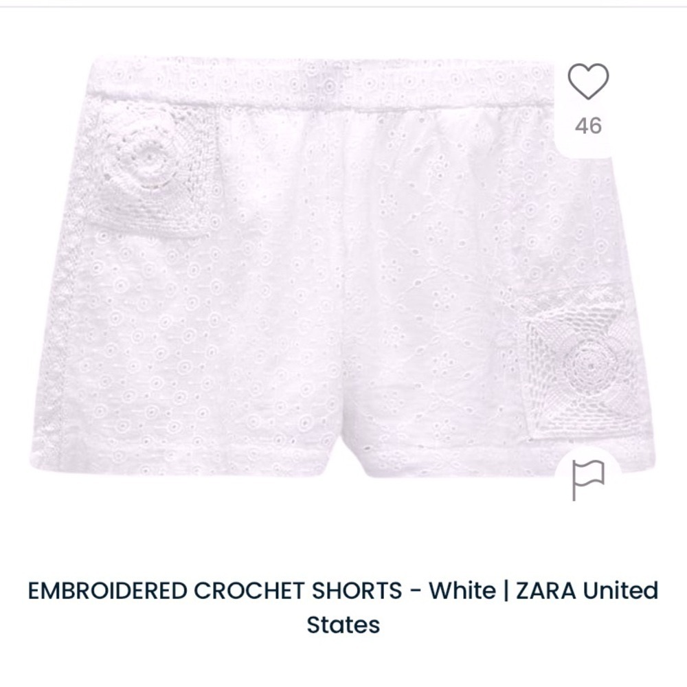 Zara crochet shorts white embroidered medium $58 boho spring classic casual